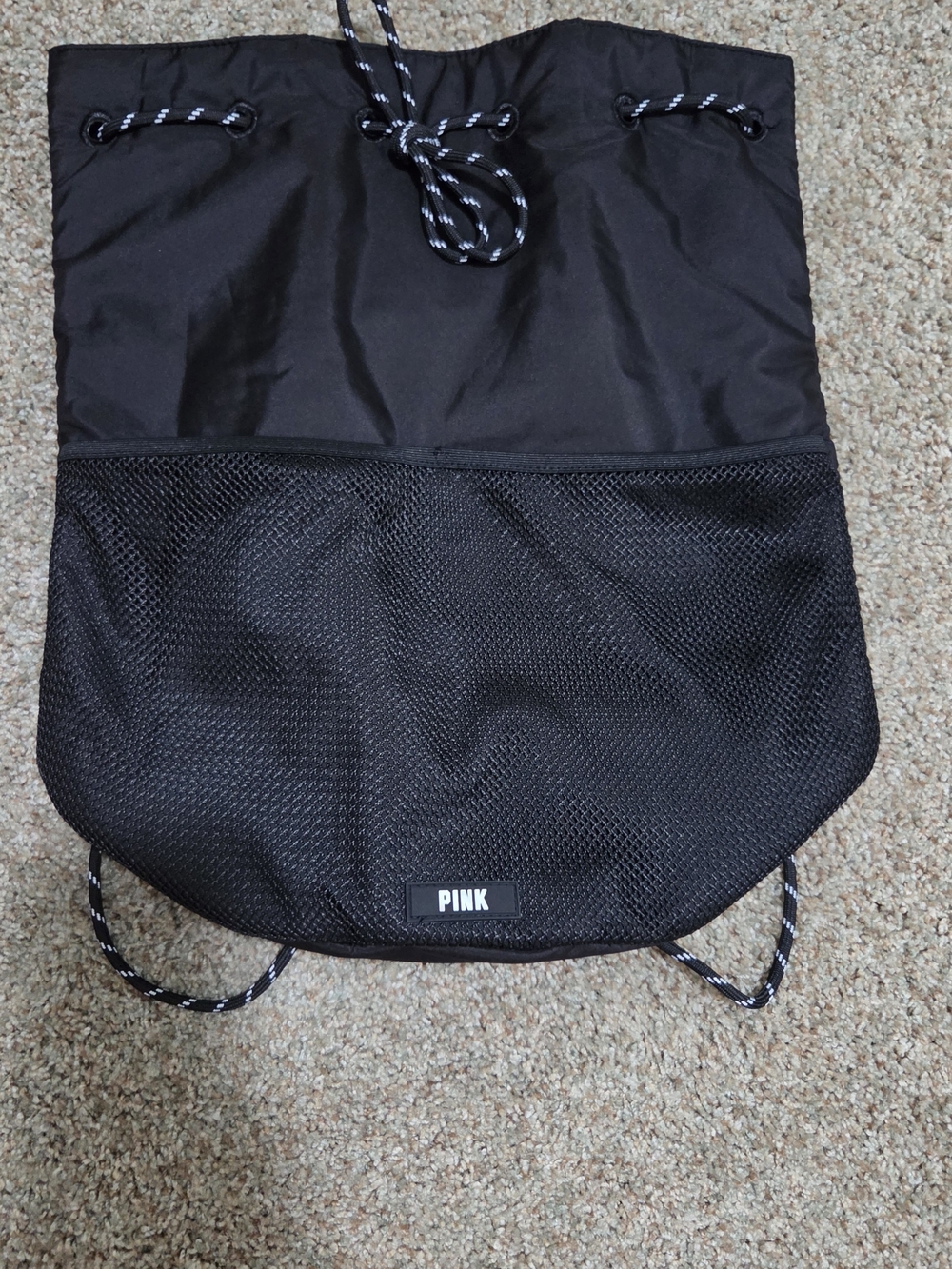 PINK Victoria's Secret Black Drawstring Mesh Front Backpack